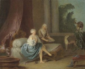 A Lady In Her Bedroom With Her Maid by Jean-Baptiste Pater