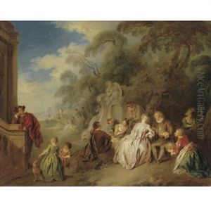 Fete Galante With Figures In A Park: Amour Et Badinage by Jean-Baptiste Pater