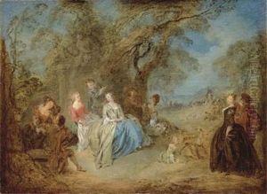 Fete Galante - Elegant Company In A Park by Jean-Baptiste Pater