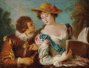 Das Duo. Junge Dame Mit Einem Notenheft Und Ihr Kavalier by Jean-Baptiste Pater