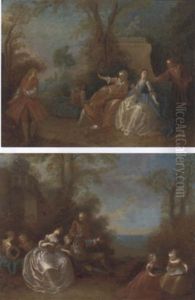 Elegant Company In A Wooded Clearing by Jean-Baptiste Pater