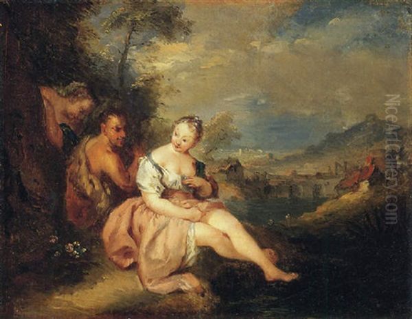 A Satyr With Two Nymphs By A River - view 1
