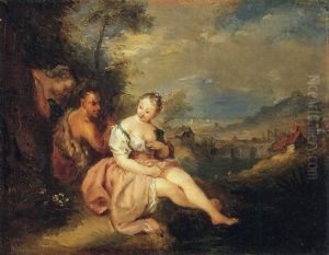 A Satyr With Two Nymphs By A River by Jean-Baptiste Pater