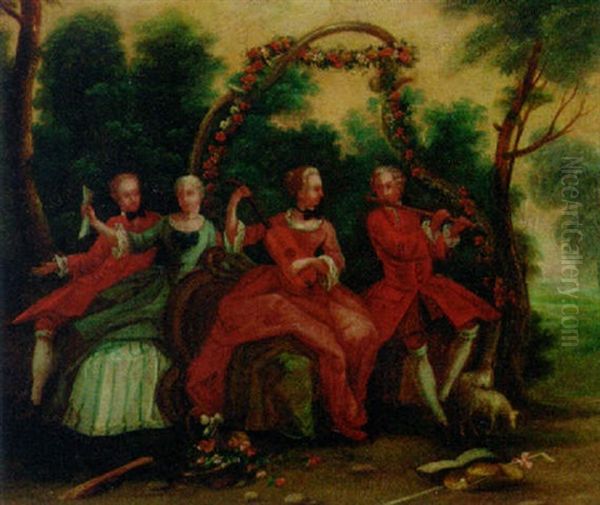 Elegant Couples Making Music In A Landscape - view 1