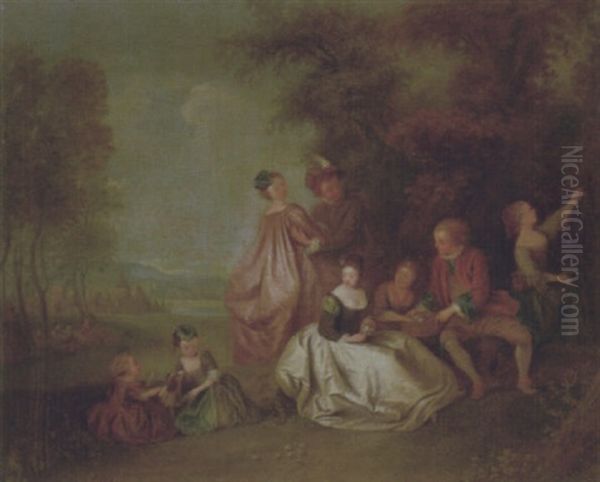 An Elegant Company Dancing And Resting In A Woodland Clearing - view 1