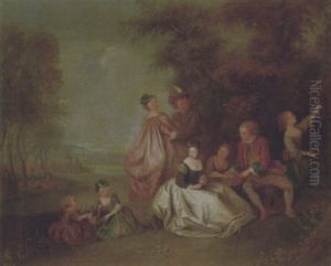 An Elegant Company Dancing And Resting In A Woodland Clearing by Jean-Baptiste Pater