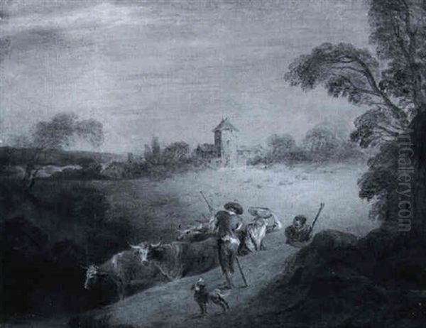 Paysage Avec Bergers, Troupeaux Et Chien - view 1