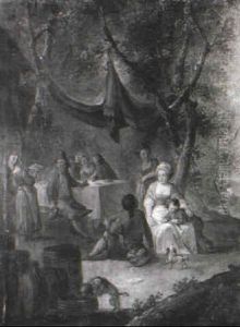 Peasants Eating And Drinking At A Table Outside A Tavern by Jean-Baptiste Pater