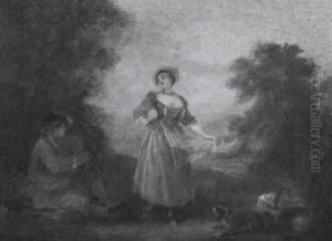 An Arcadian Landscape With A Shepherdess And A Shepher Playing A Bagpipe
