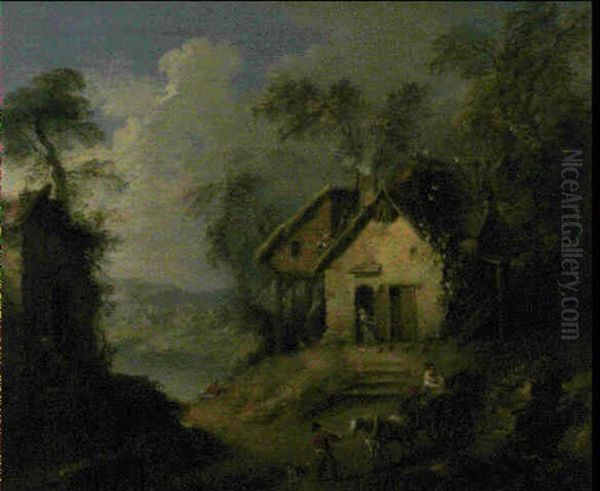 Paysage Aux Chaumieres Et A La Carriole - view 1