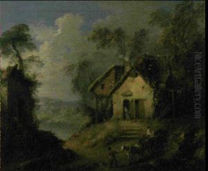 Paysage Aux Chaumieres Et A La Carriole by Jean-Baptiste Pater