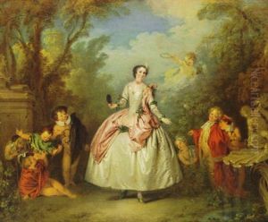 Portrait Of Mlle Dangeville As Thalia Surrounded By Putti   With Theatrical Props In A Garden