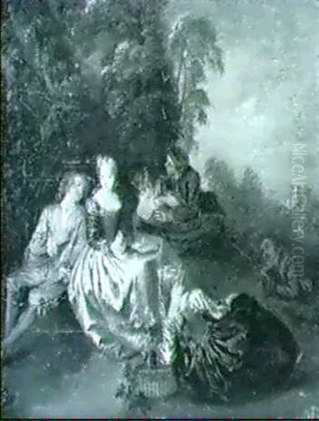 Amorous Couples Resting On A Grassy Bank - view 1