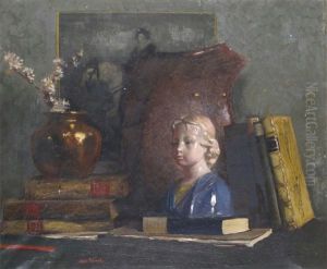 Still Life Of Books, Armour, A Bust And Vase