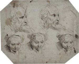 Feuille D'etude Avec Cinq Tetes by Hendrick Bloemaert