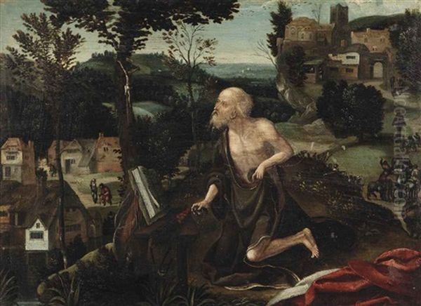 The Penitent Saint Jerome In An Extensive Rocky Landscape - view 1
