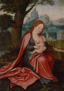 Maria Mit Dem Kind In Weiter Landschaft by Joachim Patinir