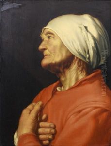 An Elderly Lady, Half-length, In A White Capand A Red Coat by Hendrick Bloemaert