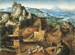 An Extensive Rocky Landscape With The Temptation Of Saint Anthony