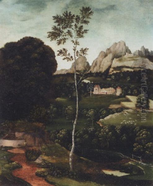 A Landscape With A Path And A Birch In The Foreground, A Farmhouse In The Distance - view 1