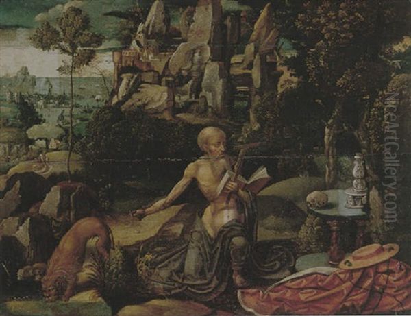 Saint Jerome In An Extensive Rocky Landscape - view 1