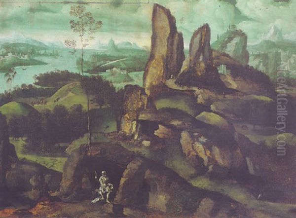 An Extensive Mountainous Landscape With Saint Jerome In His Hermitage, A Coastal Town Beyond - view 1