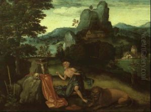 Saint Jerome Penitent, Dans Un Paysage De Montagne by Joachim Patinir