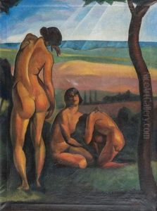 Trois Femmes Dans Un Paysage by Karoly Patko