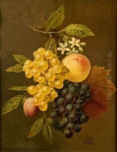 Nature Morte Aux Peches, Raisins, Fleurs Et Feuillages
