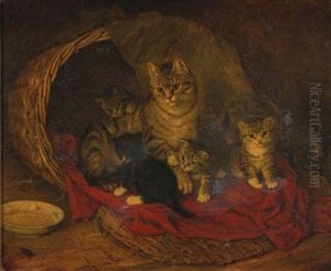 Cat And Kittens by Frank Paton