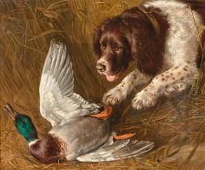 Jagdhund, Der Einer Ente Auflauert by Frank Paton