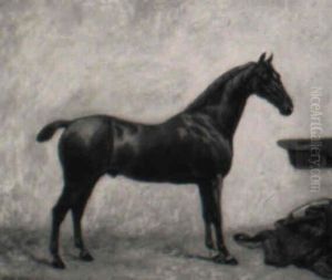 Portrait Of A Chestnut Horse In A Stable by Frank Paton