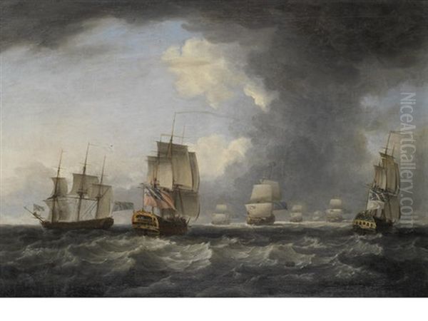 British Frigate And Her French Prize Rejoining The Main Squadron - view 1