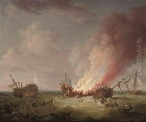 H.m.s. "quebec" Ablaze At The End Of Her Epic Struggle With The French Frigate "surveillante," 1779 by Richard Paton