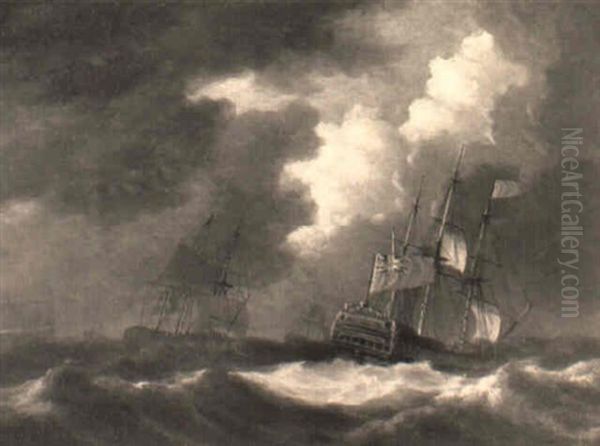 A British Man-o-war And Other Shipping In A Swell - view 1