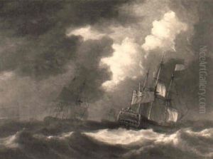 A British Man-o-war And Other Shipping In A Swell
