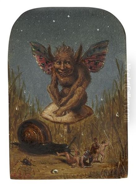 A Moonlight Scene With Puckish Figure Seated On A Toadstool - view 1