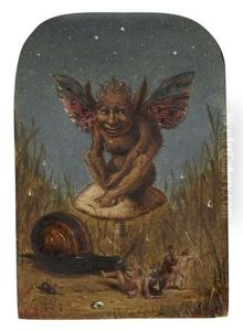 A Moonlight Scene With Puckish Figure Seated On A Toadstool by Sir Joseph Noel Paton