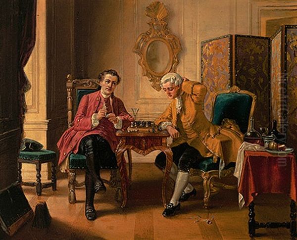 Im Einem Salon Spielen Elegante Herren Im Habit Des 18. Jh. Schach - view 1