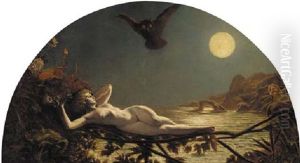 A Female Nude Reclining On A Bough In A Moonlit Landscape by Sir Joseph Noel Paton