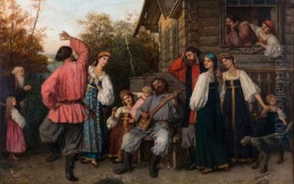 Scene De Liesse A Cote De L'isba, Campagne Russe - view 1