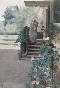 Mutter Mit Kind Vor Dem Hauseingang by Louis Patru