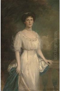 Portrait Of A Lady In A White Dress And Ermin Trimmed Cloak by Edward Patry