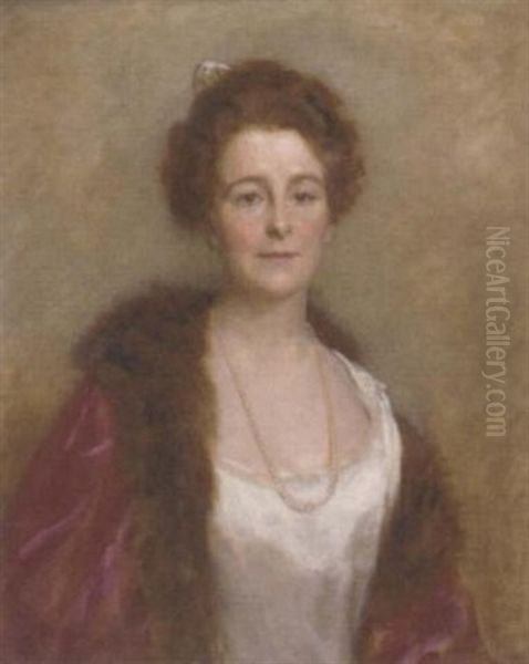 Portrait Of A Lady In A Fur-trimmed Cloak And White Dress - view 1