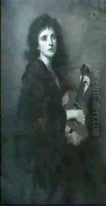 Portrait Of A Woman, Three-quarter Length, Playing A Guitar