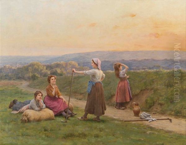 Le Repos Des Jeunes Filles Au Soleil Couchant - view 1