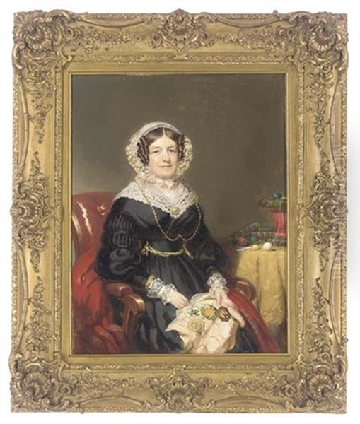 Portrait Of A Lady In A Black Dress With Lace Trim - view 1