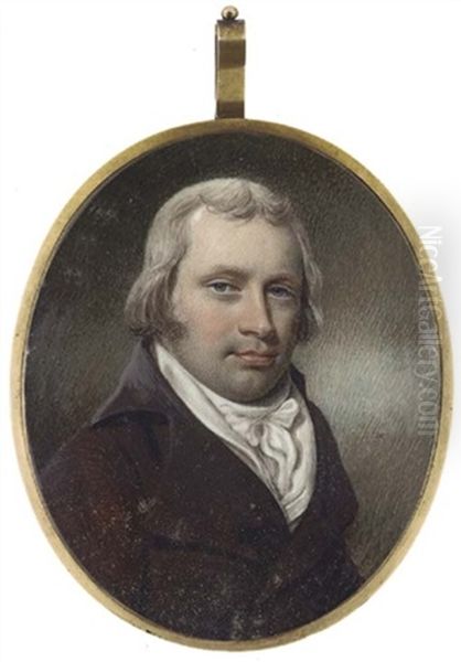 A Young Gentleman In Brown Coat And White Waistcoat And Cravat - view 1