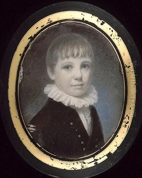 A Young Boy, Wearing Brown Coat With Silver Buttons And Frilled White Collar - view 1