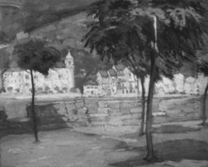 Impressionist Landscape Of A Hillside Village by Margaret Jordan Patterson